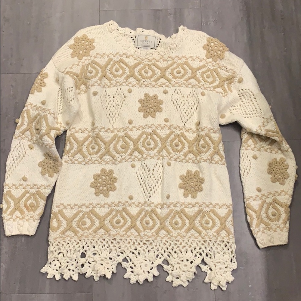 Cream sweater with tan patterns
